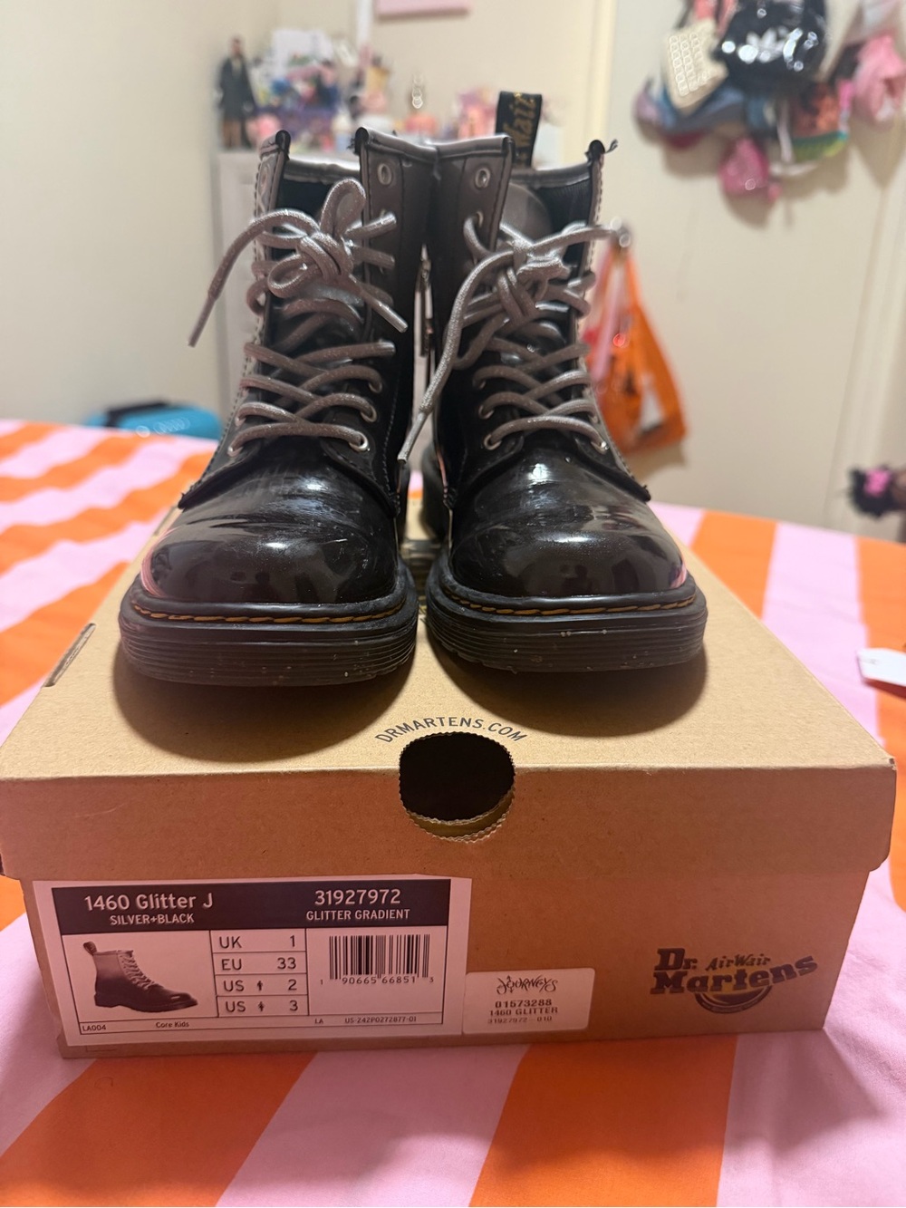 Dr. Martens 1460 Glitter J Silver-Black Lace-Up Boots